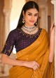 Mustard Yellow Chinon Silk Contemporary Saree